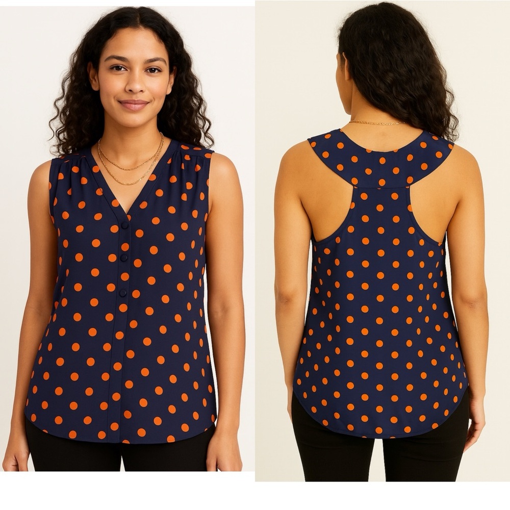 Kylee Blue and Orange Polka Dot Tank Blouse - Size M - Gators Colors!